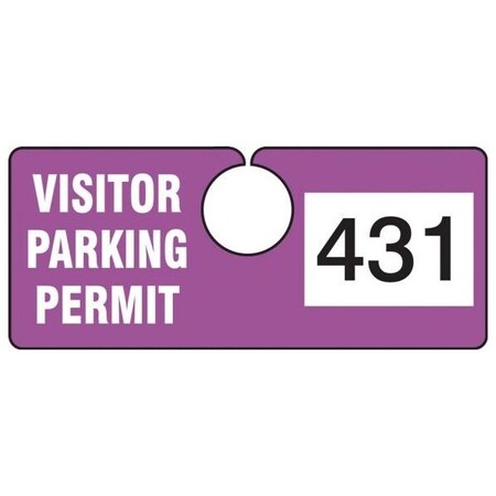 Accuform Parking Permit Tag, VISITOR PARKING PERMIT Numbered 700-799, Purple, 2in x 4.75in, 100PK TNT431PRH